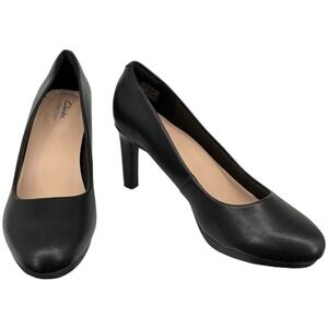 Clarks Ambyr Joy Black Leather Pumps Size 9W Wide 3.35 Inch Heel NIB